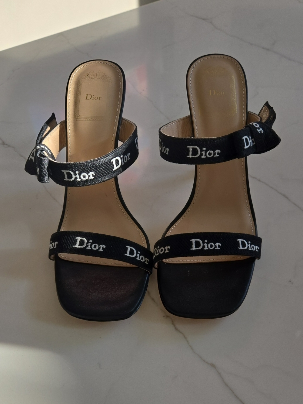 Dior Black Logo Strap Mules